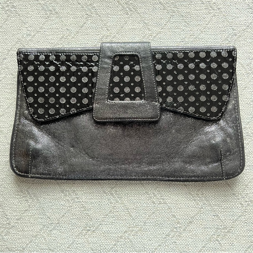 Abas Black Patent Leather and Silver Metallic-look Clutch
